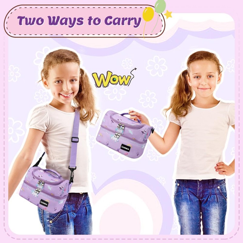 AUTOWT Lunch Box Bag for Kids, Insulated Double Compartments Toddler
