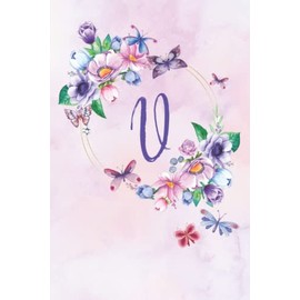 Dot Grid Notebook - Letter Initial U - Pink, Purple & Blue Butterfly Floral Watercolor Wreath Design: Softcover Gift for Women, Teens, Girls 6”x9”