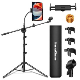 InnoGear Mic Stand, 6 in 1 Microphone Stand Floor with Tablet Phone Holder Height Adjustable from 30" to 72" Mic Stand Tripod Boom Arm with Gooseneck Carrying Bag for Singing Karaoke Stage