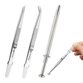 Pack of 3 Piercing Pliers, Piercing Pliers, Bead Changer, Piercing Ball Pliers, Pick Up Tool, Prong Claw Tweezers, Tip Tweezers, Curved for Stone, Diamond, Jewellery, Beads, Watches, for Gemstones