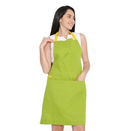 Encasa Homes Adjustable Kitchen Cotton Apron With Pockets & Towel Holder Of Size 27x33 in (Lime Green) for Men & Women Chefs For Cooking & Baking in Home, Restaurants & Barbeque