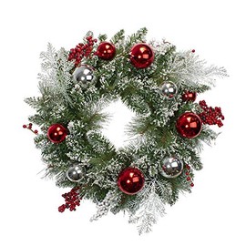Northlight Flocked Mixed Pine with Ornaments Artificial Christmas Wreath - 24" - Unlit
