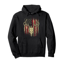 Deer Hunters Deer Skull on American Flag Pullover Hoodie