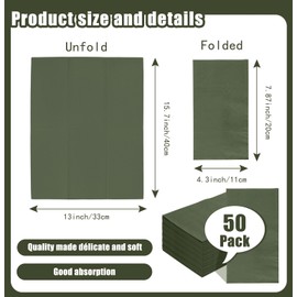 SietDESEO 50 Pieces 3-ply Olive Green Napkins Disposable 13 x 15.7 Inches Guest Bathroom Napkins Dessert Napkins Disposable Hand Towels for Bathroom Wedding Birthday Party Paper Dinner Napkins