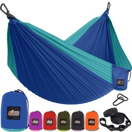 GORILLA GRIP Durable Portable Camping Hammock, Holds 500lbs with Heavy Duty Tree Straps, Comfortable Travel Swing, Camp Hammocks, Easy to Use and Install, Outdoor Essentials, Blue, 10x6.5 FT
