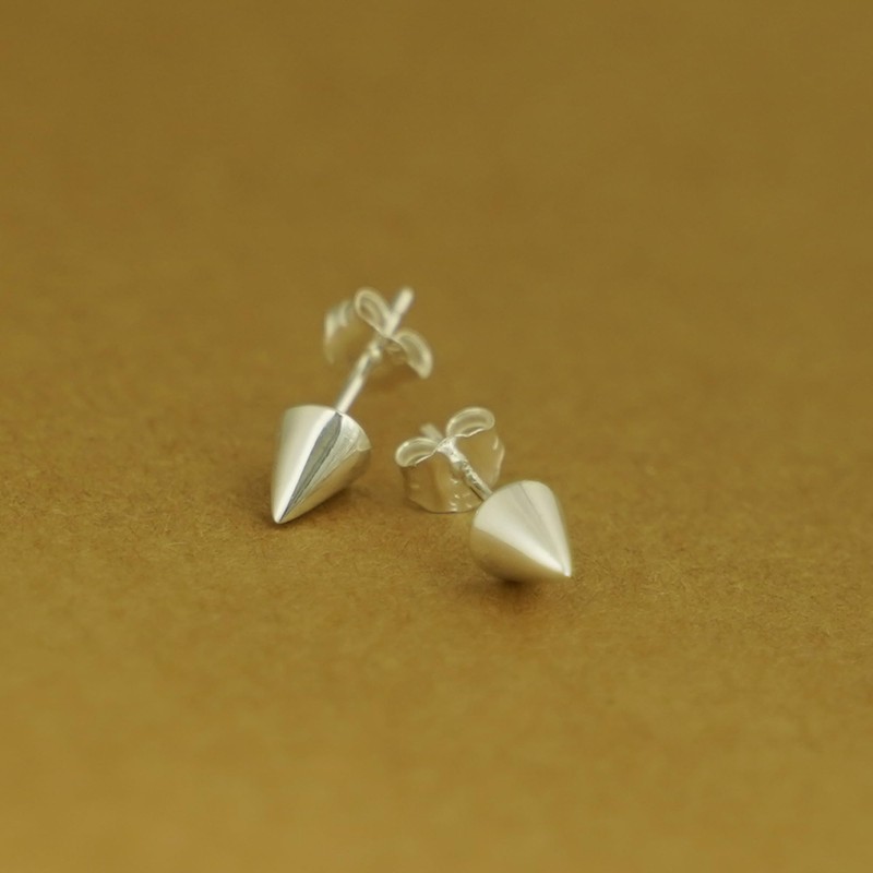 Sterling Silver Solid Punk Unisex Circular Cone Spike Stud Earrings