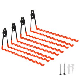 ZexHok Wall Mounted Garage Hooks Tool Organizer, 14 Inch Garage Storage Hook Heavy Duty Utility Wall Hangers Orange for Ladders, Hose, Garden Tools, Set of 4