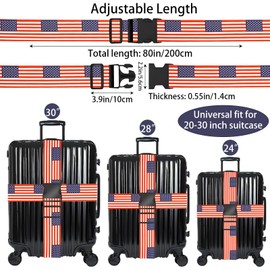 Flag Luggage Straps for Suitcases, Adjustable Luggage Travel Belt to Keep Luggage Security While Travel, Strong Polyester Fabric, Easy-to-Recognize Stylish Pattern Travel Essentials, 2 Pack