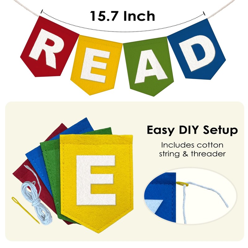 Wheatwin Classroom Reading Nook Decor, Read Sign Felt Pennant Flag
