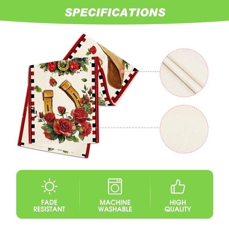 Horseshoe Roses Kentucky Table Runner, Festival Sports Holiday Kitchen Dining