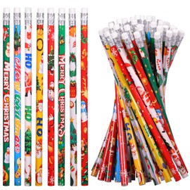 emzrivo Christmas Pencils Xmas Wood Pencils with Eraser Christmas Holiday Pencils Snowman Pencils Santa Elk Pencil Assorted Christmas Stationery Pencil Christmas Party Supplies, 8 Styles(48)