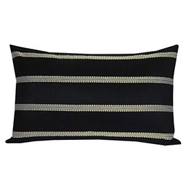 SLOW COW Decorative Rectangular Throw Pillow Cover Textured Lumbar Accent Cushion Cover for Couch Sofa 12 x 20 Inches Black