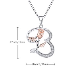 Starchenie Alphabet with Rose necklace Letter B Necklace Zirconia Pendant 925 Sterling Silver Necklace for Women