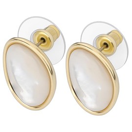 TAIGRAMA Mother of Pearl Studs Earrings for Women, Ellipses Stainless Steel Stud Earrings Hypoallergenic Gold Plated Earrings for Women Jewelry Gifts