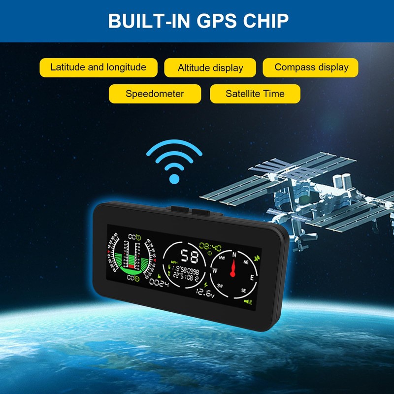 Car Inclinometer for Off-Road Driving, GPS Speedometer MPH KMH with
