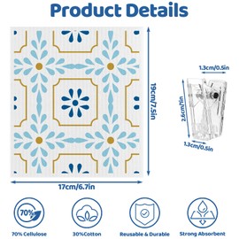 6 Pack Swedish Dishcloths for Kitchen, Reusable Paper Towels Swedish Dish Towels with Clips, Absorbent Dish Cloth No Odor for Cleaning Home Kitchen（Geometric Patterns）