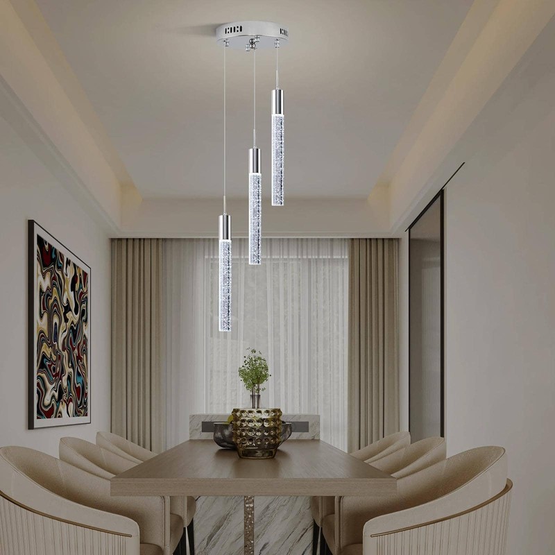 Upfelw Modern Crystal Chandelier 3-Lights, Spiral LED Raindrop Kitchen Island