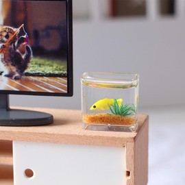 WLngtv Yellow Goldfish Charm of A Mini Tank with This 1:12 Scale Miniature Square Fish Tank Realistic Glass Decor for Dollhouse Display Captivating Miniature for Crafts Ornaments Handmade Landscape