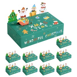KASESSS 10Pcs Christmas Cookie Boxes, Christmas Green Gift Boxes, Paper Christmas Cupcake Boxes, Christmas Boxes for Gifts, Easy Assemble Sweet Boxes Empty for Kids Girls Boys Christmas Party Decor