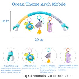 BATOHO Baby Stroller Arch Toy, Clip On Arch Mobile for Bassinet with Universal Clamps, Activity Toy Bar for Bouncer Musical Crib Mobile Toys for Infants Car Seat Toys Rattle Turtle Music Whale