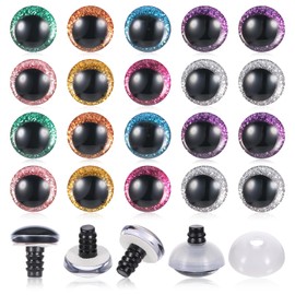 20 PCS 16mm Safety Eyes for Crocheting, Colored Safety Eyes for Amigurumi with Washers Plastic Glitter Craft Crochet Eye Stuffed Animal Eye for Crochet DIY Puppet Plush Stuffed Animals Doll Making