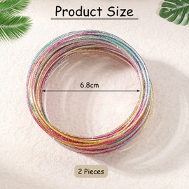 FDGGT Pack of 2 Colourful Multi-Loop Bracelets, Fashionable Stacking Bracelets, Glitter Bracelets, Retro Bracelets, Party Dress Accessories, Metal
