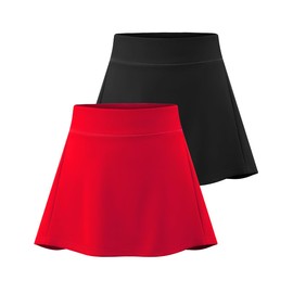 Star Vibe 2 Pack Tennis Golf Skirts for Women High Waisted with Pockets Skort Athletic Shorts Sports Running Black/Red S