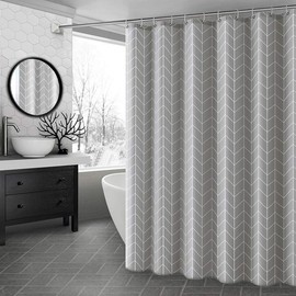 Aisaving Shower Curtain Polyester Fabric Bathroom Curtains Mould proof Water Resistant Shower Curtains with Plastic Curtain Rings and Heavy Weighted Hem, 180x180cm(Grey Stripe)