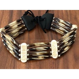 Shameg Tradition Native American Tribal Buffalo Bone Choker Necklace Beaded Stone Jewelry Brown