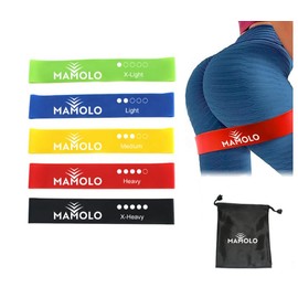 MAMOLO Fitness Bands Set (5 Pieces) Resistance Bands with 5 Levels, Made of 100% Natural Latex, with German Exercise Instructions and Carry Bag, Gymnastics Band for Muscle Building, Pilates & Yoga