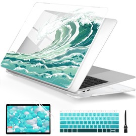 Batianda Case for MacBook Air 13 Inch M1 2020 2019 2018 Release Model A2337 A2179 A1932 with Retina & Touch ID,Pattern Clear Hard Case Shell Cover with Keyboard Cover & Screen Protector,Wave