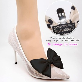 Tsangbaby 2 Pcs Black Satin Bow Shoe Clips Removable Shoe Clips Elegant Wedding Party Shoe Buckle Bag Clothing Hair Accessories for Women Girls, Fabric, No Gemstone