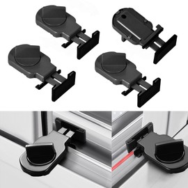 4 Pack Sliding Door Security Locks, Instant Slide Window Track Rail Adjustable Stoppers, Good for Travel and Child Safety (Black)