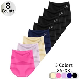 4-Pack/Set High-Waist Shaping Panties for Women- Seamlesslce Silk Mesh Control Briefs, Tummy slimming & Butt LiftingUnderwear Breathable Everyday:_4 Black 1 Blue 1 Beige 1 Purple 1 Pink_M