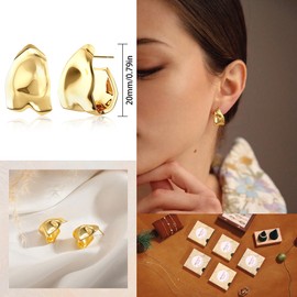 NECOCY 6 Pairs Chunky Gold Hoop Earrings Set for Women 14K Dainty Trendy Lightweight Hoop Earrings Hypoallergenic Small Cute Huggie Jewelry Gifts for Women, Brass, No Gemstone