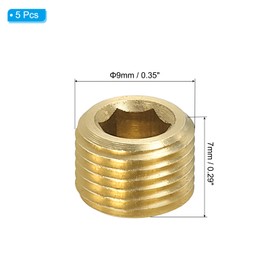 PATIKIL 1/8 inch Male BSP Pipe Plug Internal Hex Thread Socket, 5 Pack Hex Counter Sunk Solid Brass Pipe Plug Fitting Set for Pipe Air Tanks