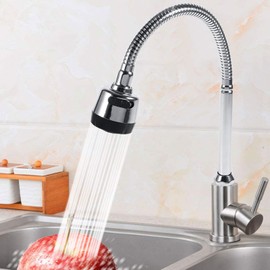 Stainless Steel Swivel Spout, 360 Degree Flexible Faucet Nozzle with Flexible Pipe Kitchen Single Cold Water Sink Faucet for Farmhouse Home