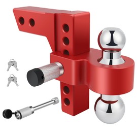 Adjustable Trailer Hitch Ball Mount with Forged Aluminum, Fits 2" Receiver, 6" Drop/Rise Hitch, 2"&2-5/16" Dual Hitch Balls with Two Key-Like Locks, GTW of 10,000 lbs, Red