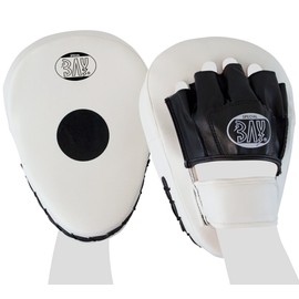 BAY® Leather PU "Ergo White" Pads, Hand Pads, Pre-Curved, Pack of 2, White/Black, Claws, Crooked, 2 Pieces, Punch Pads, Men's, Ladies, Women, Girls, Children, Batting Pads, Trainer Pads, Punch Mitts