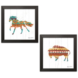 Gango Home Decor Southwestern Southwestern Vibes II & IV by Farida Zaman (Ready to Hang); Two 12x12in Black Framed Prints