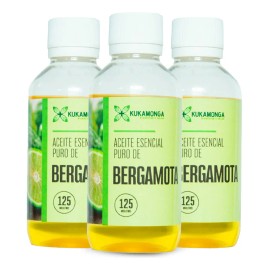 Kit de 3 Frascos de Aceite Esencial de Bergamota | Ideal para Aromaterapia, Masajes y Relajación | Ayuda a Reducir el Estrés, Mejorar el Ánimo, Equilibrar las Emociones | Total: 375 ml