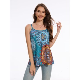 Vislivin Camisole for Women with Built in Bra Flowy Loose Fit Tanks Plead Cami with Adjustable Strap Blue Flower XXXL