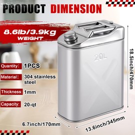 Blulu 2 Pcs 20-qt (5 Gallon) Stainless Cooking Oil Storage Can 13. 6" x 6. 7" x 18. 5" Commercial Grade 304 Food Safety Oil Distributor for Kitchens Restaurants Food Trucks