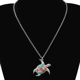 DALANE Enamel Alloy Turtle Necklace Sea Turtle Pendant Ocean Animals Jewellery for Women Girls Gifts, enamel, Rhinestone