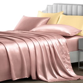 NSGZ 3 Pieces Satin Sheets Twin, Silky Satin Sheet Sets with 1 Fitted Sheet, 1 Flat Sheet and 1 Pillowcases, Cooling Bed Sheet, Extra Soft Satin Fitted Sheet, Champagne