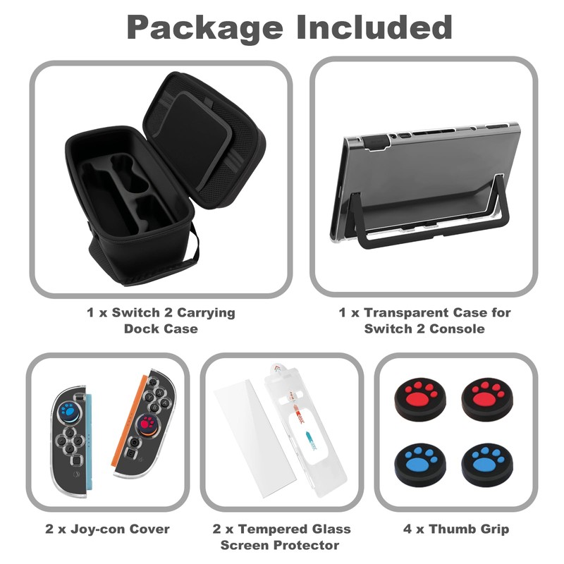 Switch 2 Accessories Kit, 10-in-1 Bundle Case for NS Switch