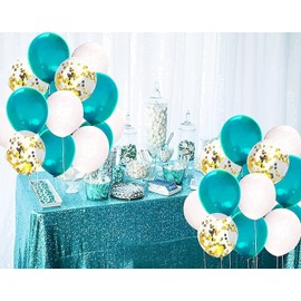Teal White Gold Balloons Teal White Gold Birthday Decorations Women 15pcs Balloons Bridal Shower Decorations/Turquoise Wedding