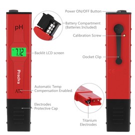 PH Meter Tester Preciva 0.01 Resolution Digital Automatic Water PH Meter Hydroponics Pen with LCD Screen Large Backlit for Kitchen,Aquarium,Pool,Laboratory with Calibration Powder