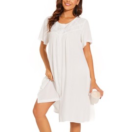 AVIIER House Dresses for Women Cotton Short Sleeve Housecoat Summer Robes with Pockets Coffee S