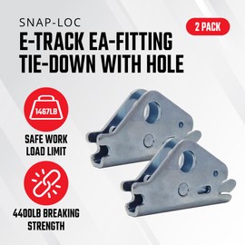 SNAP-LOC E-Track EA-Fitting Tie-Down with 1/2 Inch Hole 2-Pack for Hook-Straps, Rope, Cable, Pickups, Trucks, Trailers, Logistics